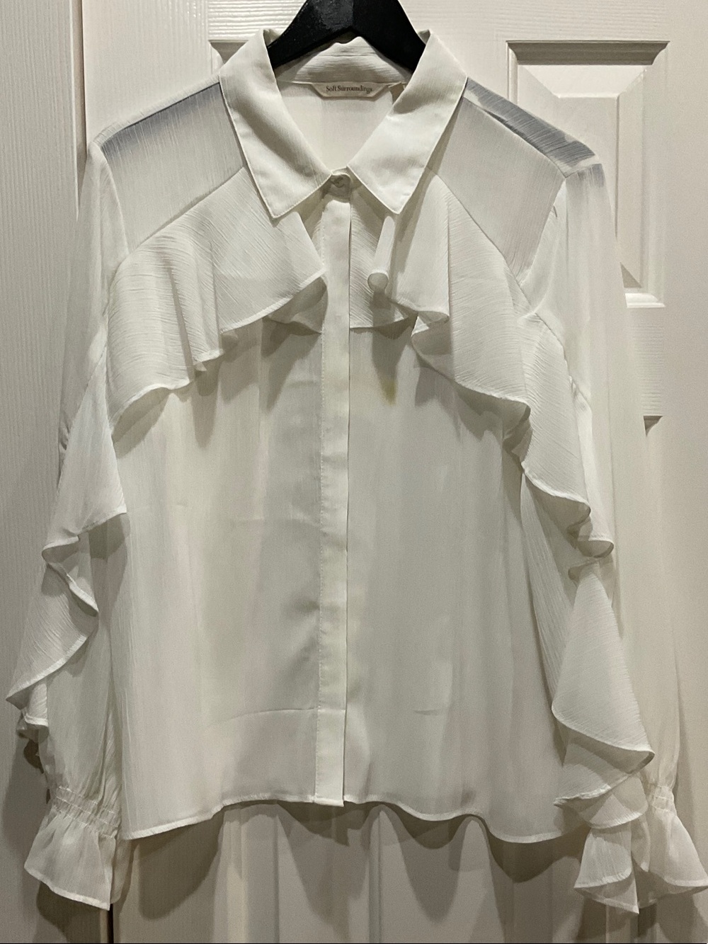 Soft Surroundings Ivory Ruffle Button-Front Blouse